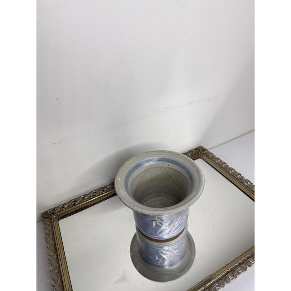 Vintage Studio Art Pottery Utensil Container, Light blue Floral Design Studio Po - Picture 3 of 8